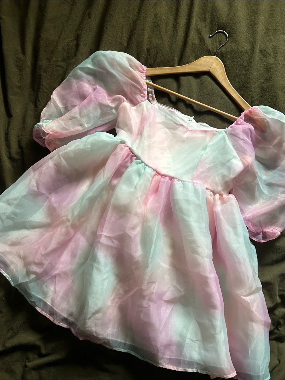 Pastel Puff Sleeve Organza Dress - Pink & Mint